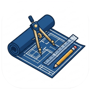 Blue industrial blueprint illustration with a compass, ruler, and pencil representing EPC and new cement plant setup.