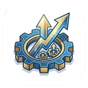 An isometric illustration of mechanical gears with upward-pointing golden arrows, symbolizing industrial modernization and retrofitting.