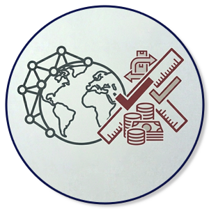 Infographic showing a global network globe alongside rulers and coins representing technical and financial assessment of cement plant assets.