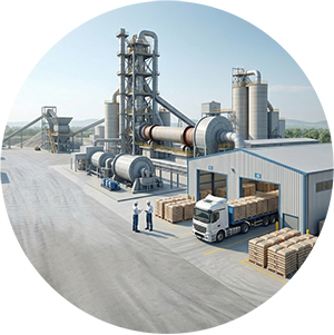 Two engineers on a walkthrough at an integrated cement plant, discussing maintenance with tablets in the foreground.